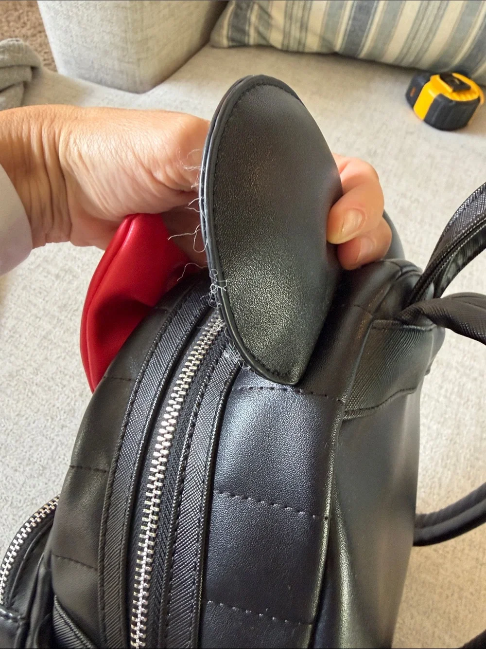 Loungefly Black Mini Backpack with Red Bow and Mouse Ears